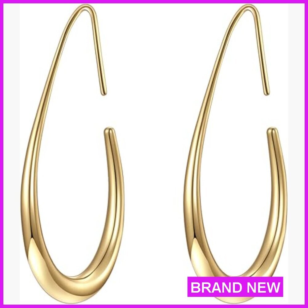 14k Gold Plated Teardrop Hoop Earrings Statement Jewelry Elegant Minimal